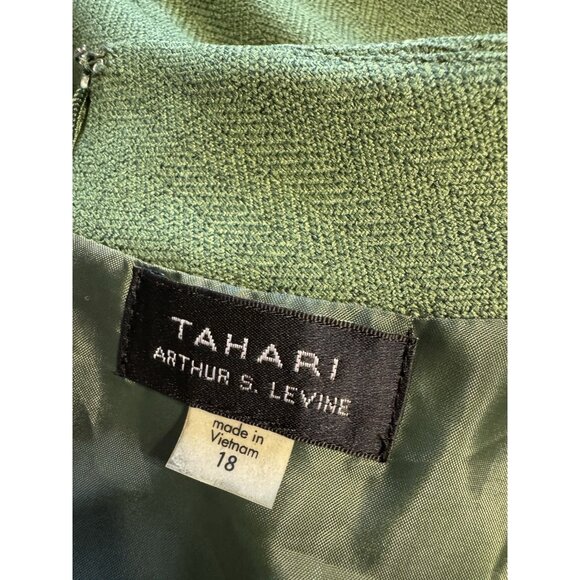 Tahari Dress 18 Green Mock Neck Gold Zipper Trim Short Sleeve Career Church NEW - Picture 9 of 11
